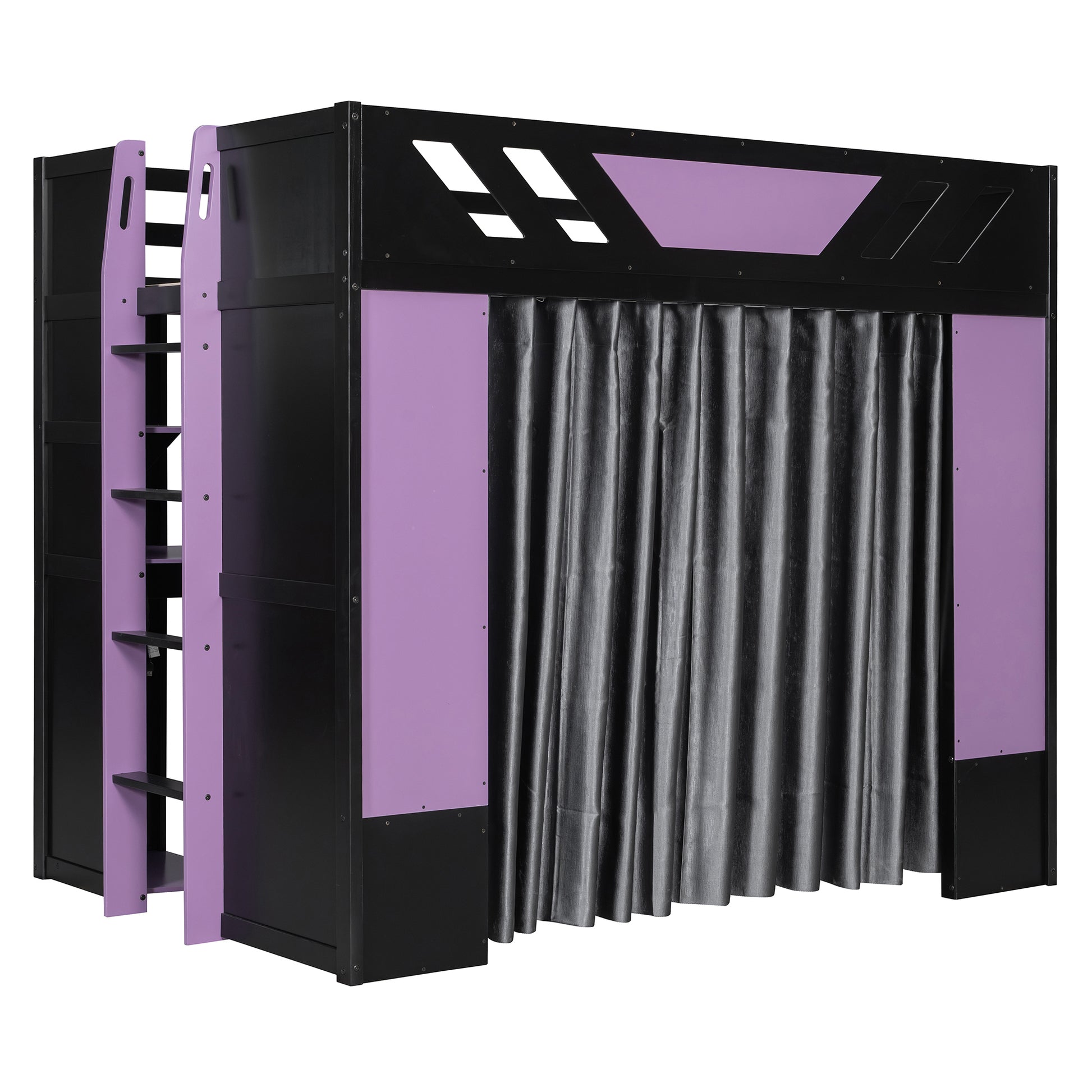Full Size Wood Loft Bed with - Purple+black - detail view 8