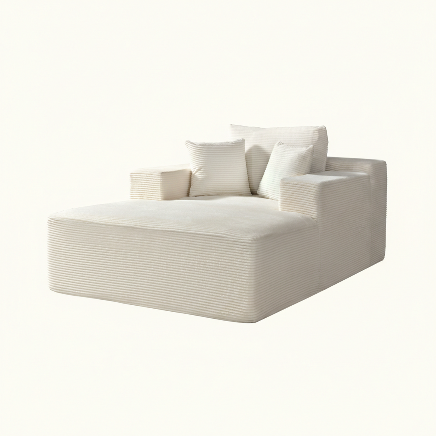 Convertible Chaise Lounge Chair Indoor – Oversized Corduroy Couch with Wide Armrest & Throw Pillows - Beige - primary color shot