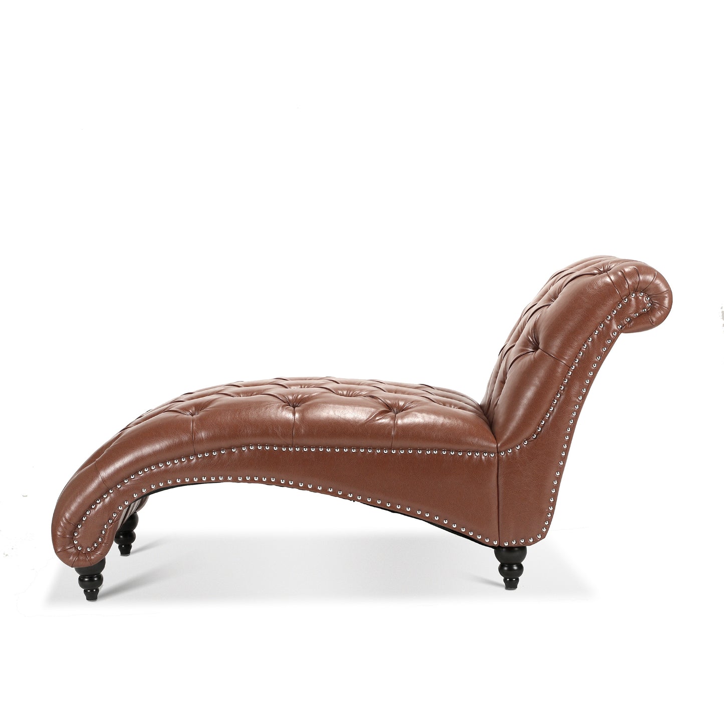 Brown PU Tufted Armless Chaise Lounge with Foam Seating & Birch Legs - detail view 5
