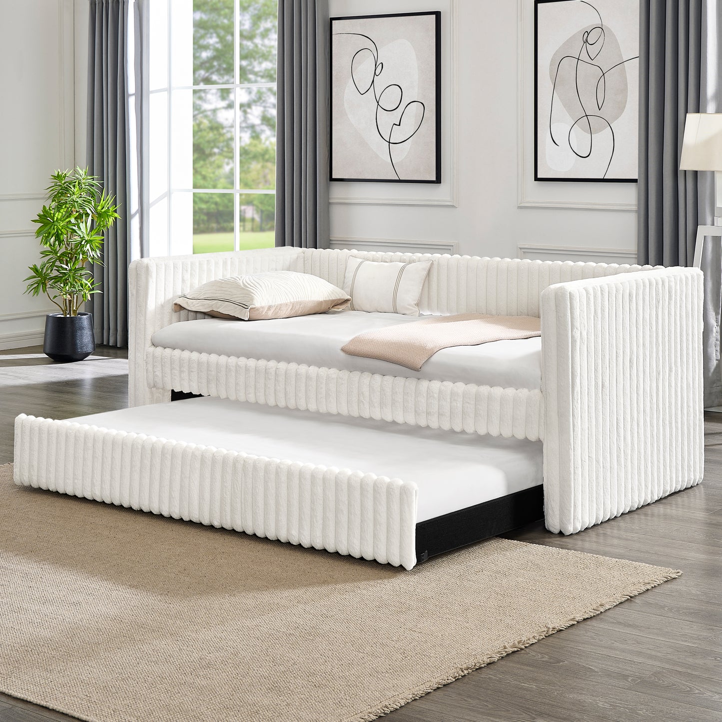 Belton II Modern Upholstered Daybed Trundle – Beige