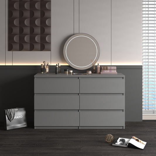 Princeton Modern 6-Drawer Dresser with Recessed Handles, Gray