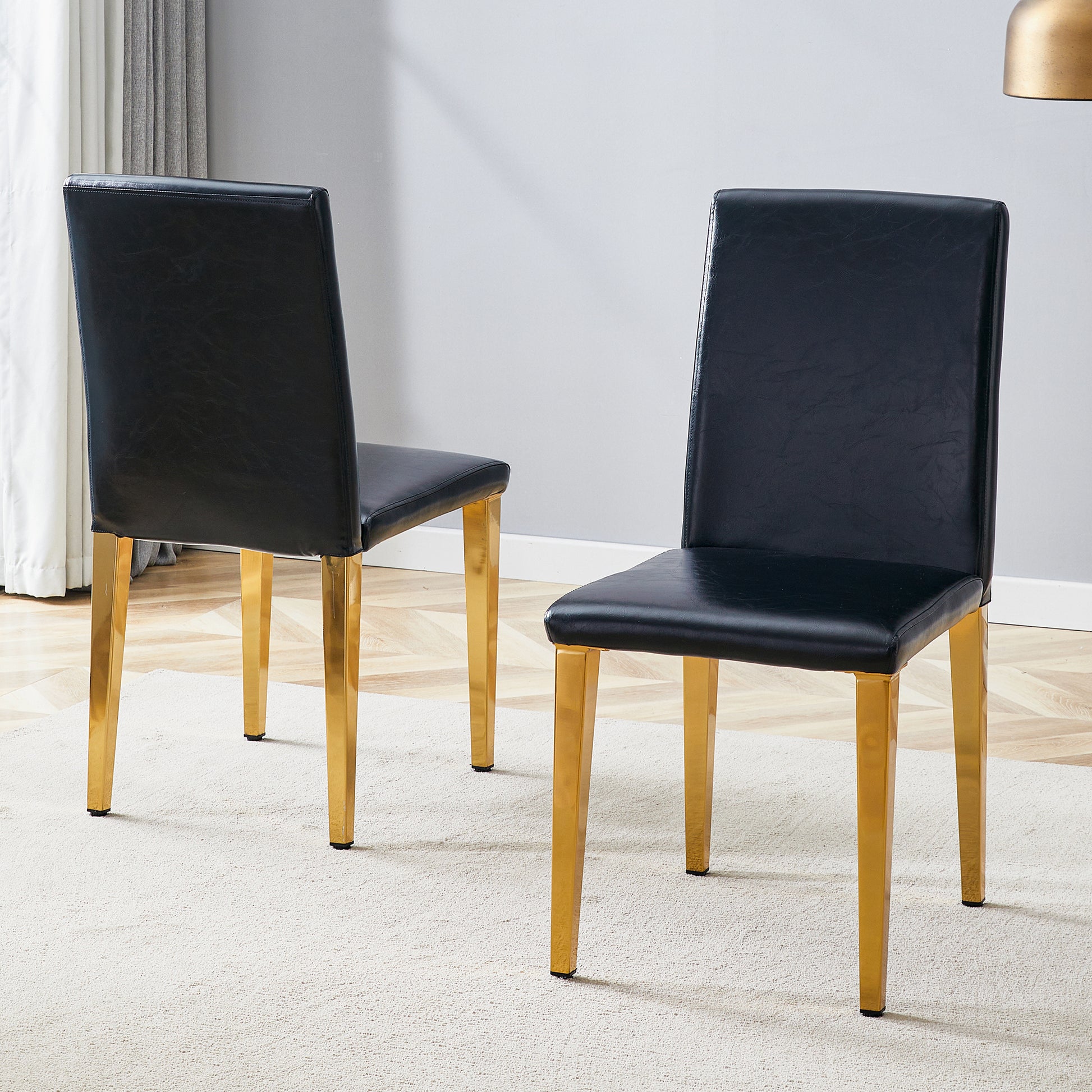 Black PU Leather Dining Chairs with Gold Legs (set of 2) - detail view 4