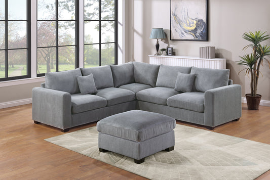 L-Sectional Sofa Corduroy Fog Color LAF And RAF Loveseats Corner Wedge Ottoman 4pcs Sectional Set Couch Living Room Furniture - primary color shot