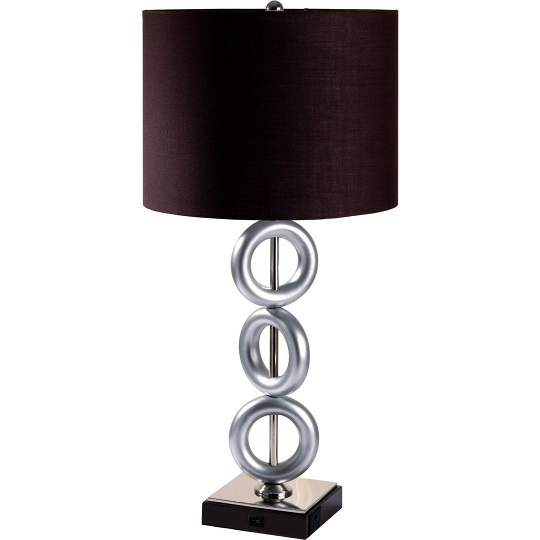 29' Tall Metal Table Lamp with Silver finish, Ring Style, Espresso Round Shade