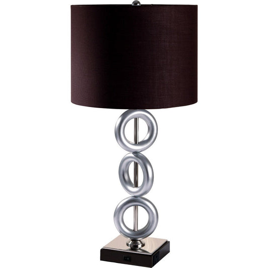29' Tall Metal Table Lamp with Silver finish, Ring Style, Espresso Round Shade