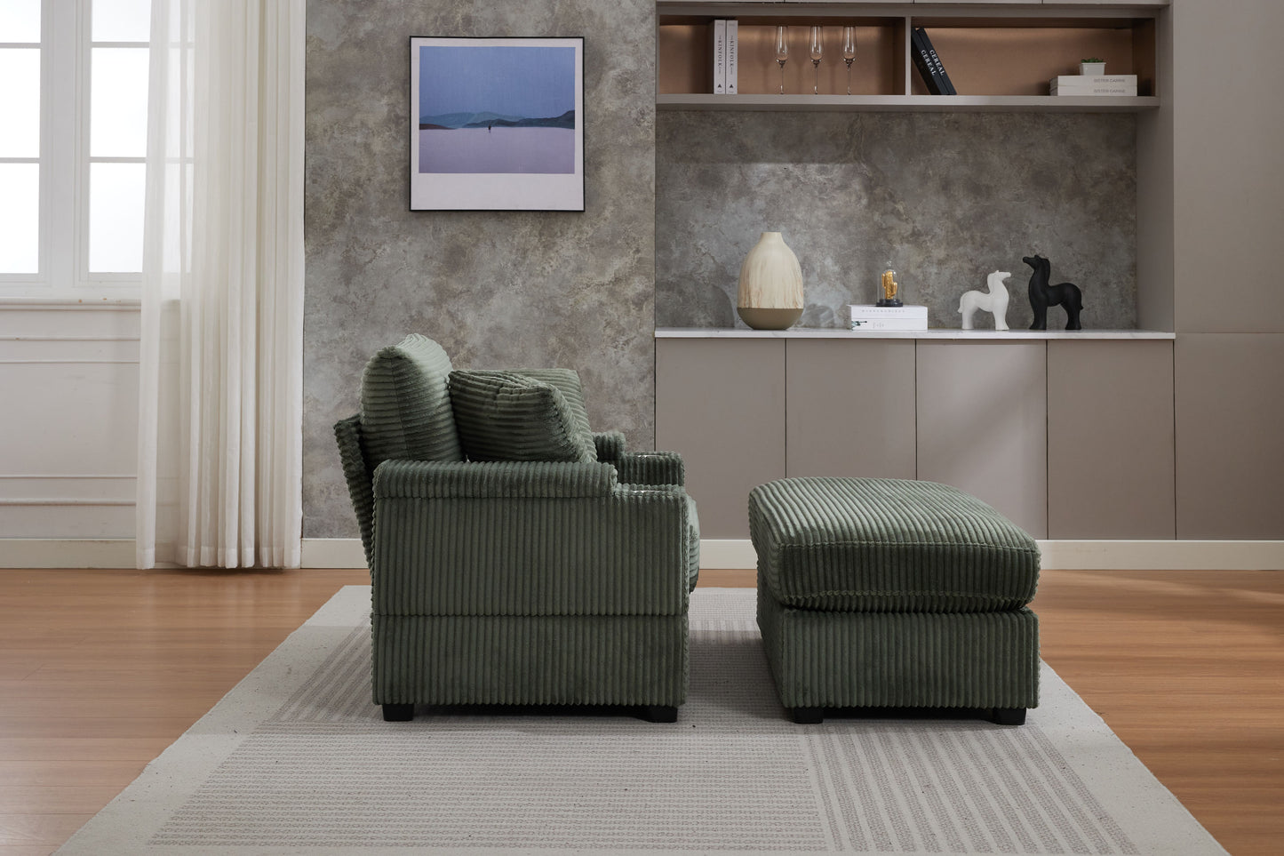 [video/new]corduroy Upholstered Chaise Lounge Sofa with Handrail Storage - Green - detail view 5