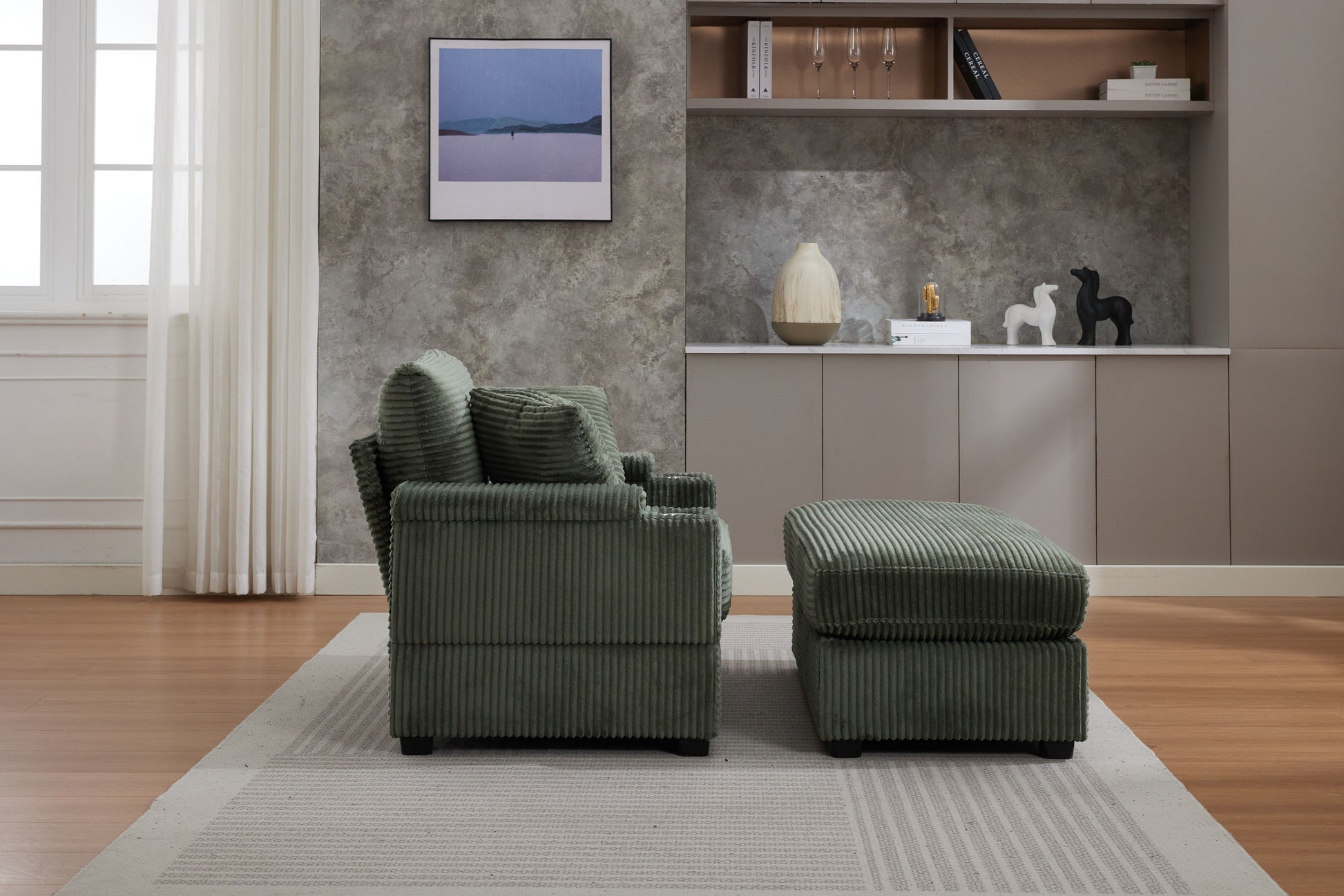 [video/new]corduroy Upholstered Chaise Lounge Sofa with Handrail Storage - Green - detail view 5