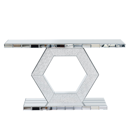 Sparkling Crystal Hexagon Mirror Console Table