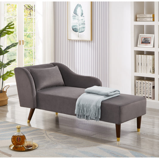 Modern Chaise Lounge Chair Velvet Upholstery (grey) - primary color shot
