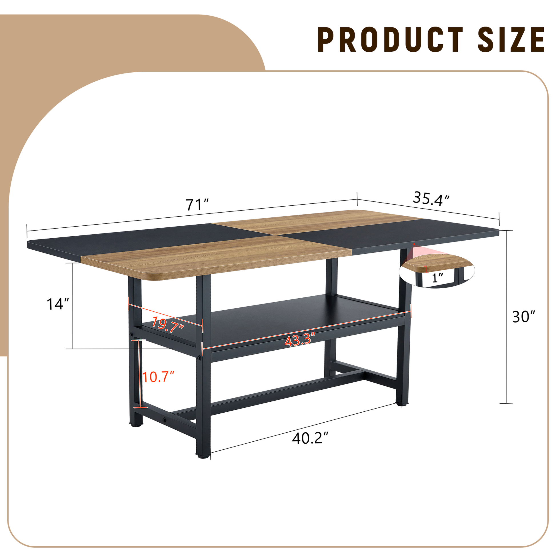 Multifunctional Dining Table: 71' L × 35.4' W × 30' H - Black - detail view 4