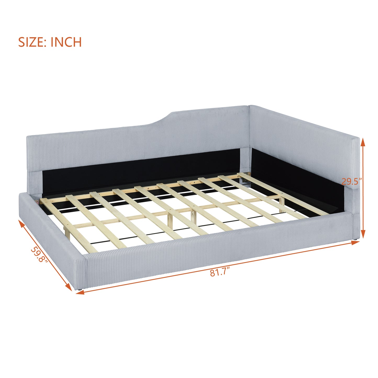 Lumen Full Size L-Shaped Corduroy Daybed Upholstered Daybed, Gray