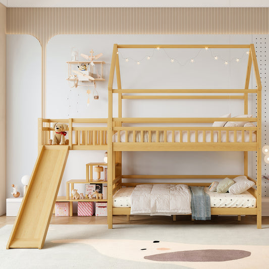 Full House-Shaped Bunk Bed with Slide - Natural - detail view 2