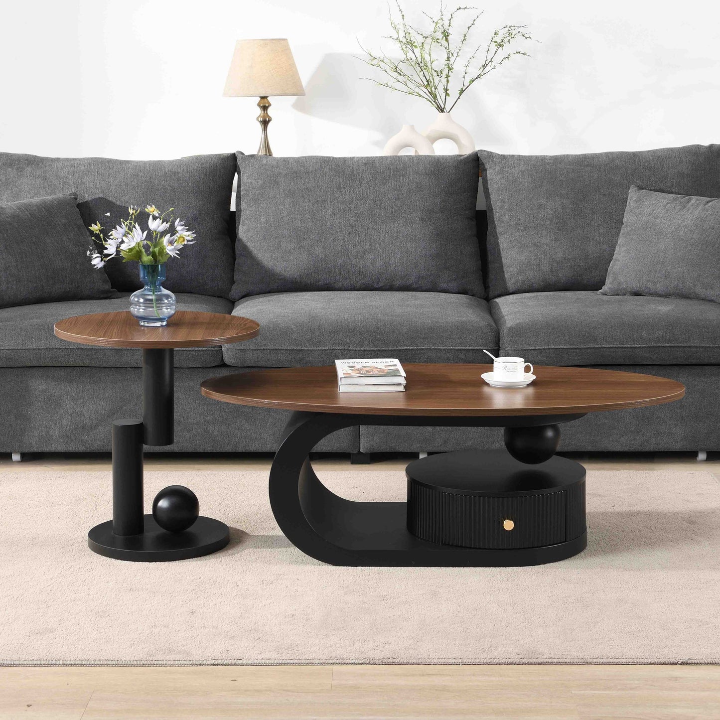 Black & Brown Steel Frame Nesting Tables with Black Legs - primary color shot