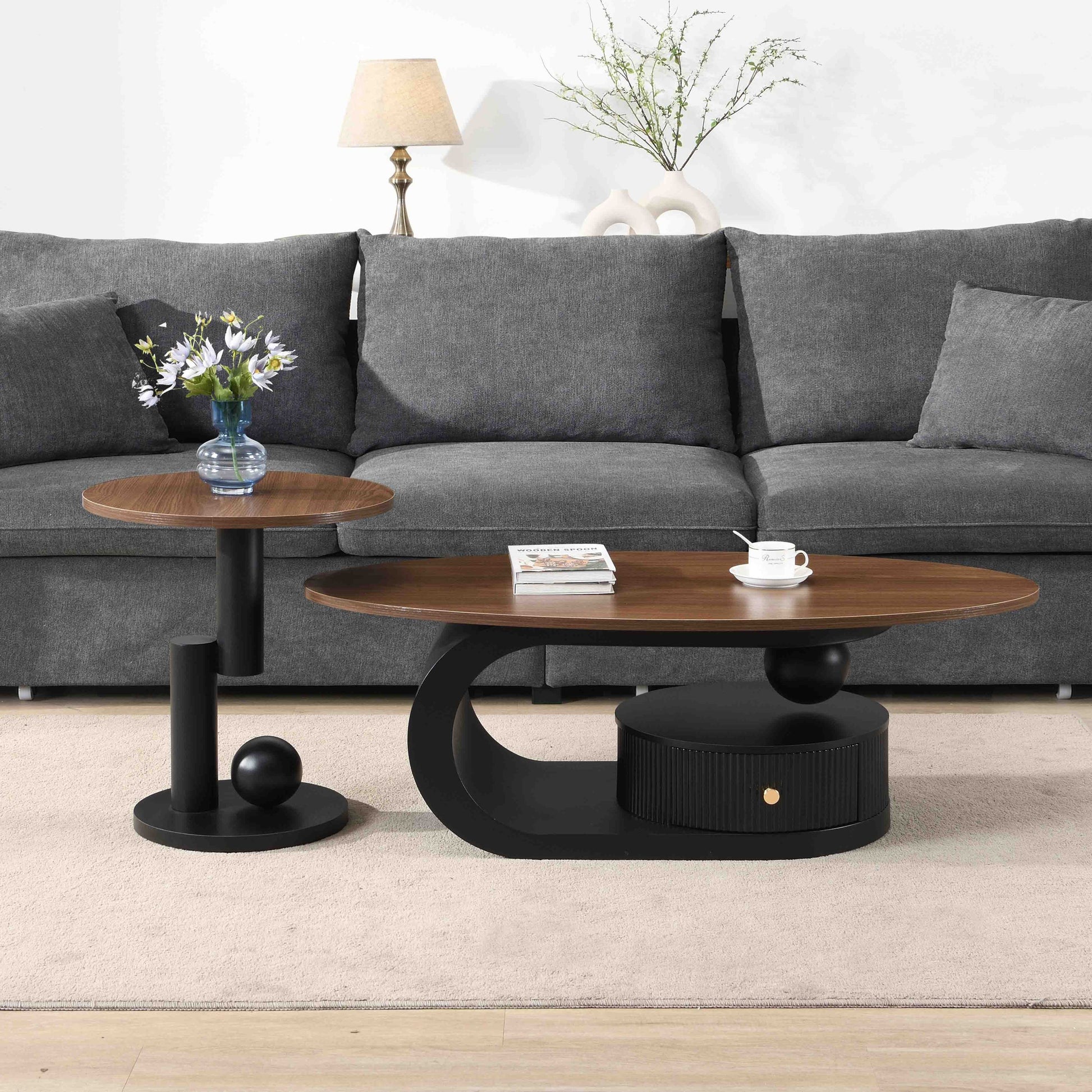 Black & Brown Steel Frame Nesting Tables with Black Legs - primary color shot