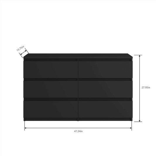 Princeton Modern 6-Drawer Dresser with Recessed Handles, Black