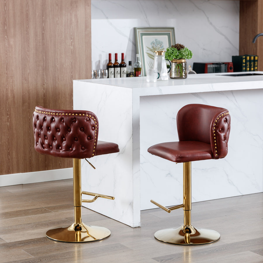 Burgundy PU Leather Tufted Bar Stool (Set of 2)