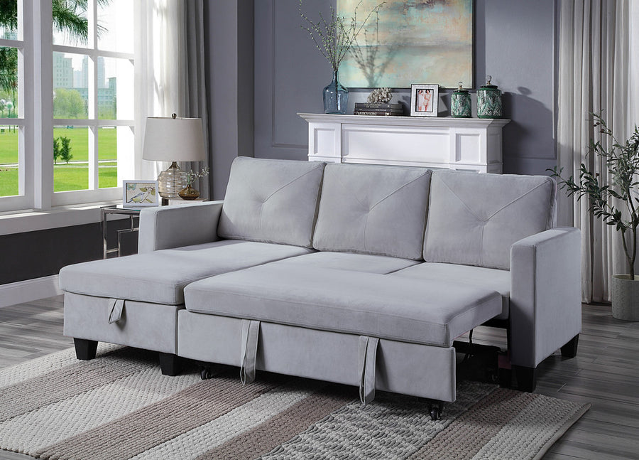 Nova 82.5' Light Gray Velvet Reversible Sleeper Sectional Sofa with Storage Chaise - primary color shot