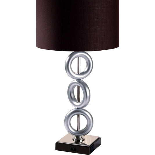 29' Tall Metal Table Lamp with Silver finish, Ring Style, Espresso Round Shade