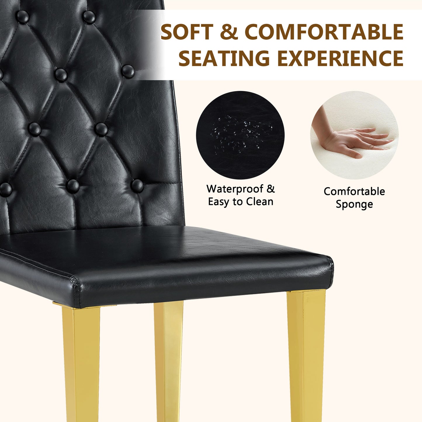 Black Upholstered Fabric Dining Chairs with Gold Legs (set of 2) - detail view 6