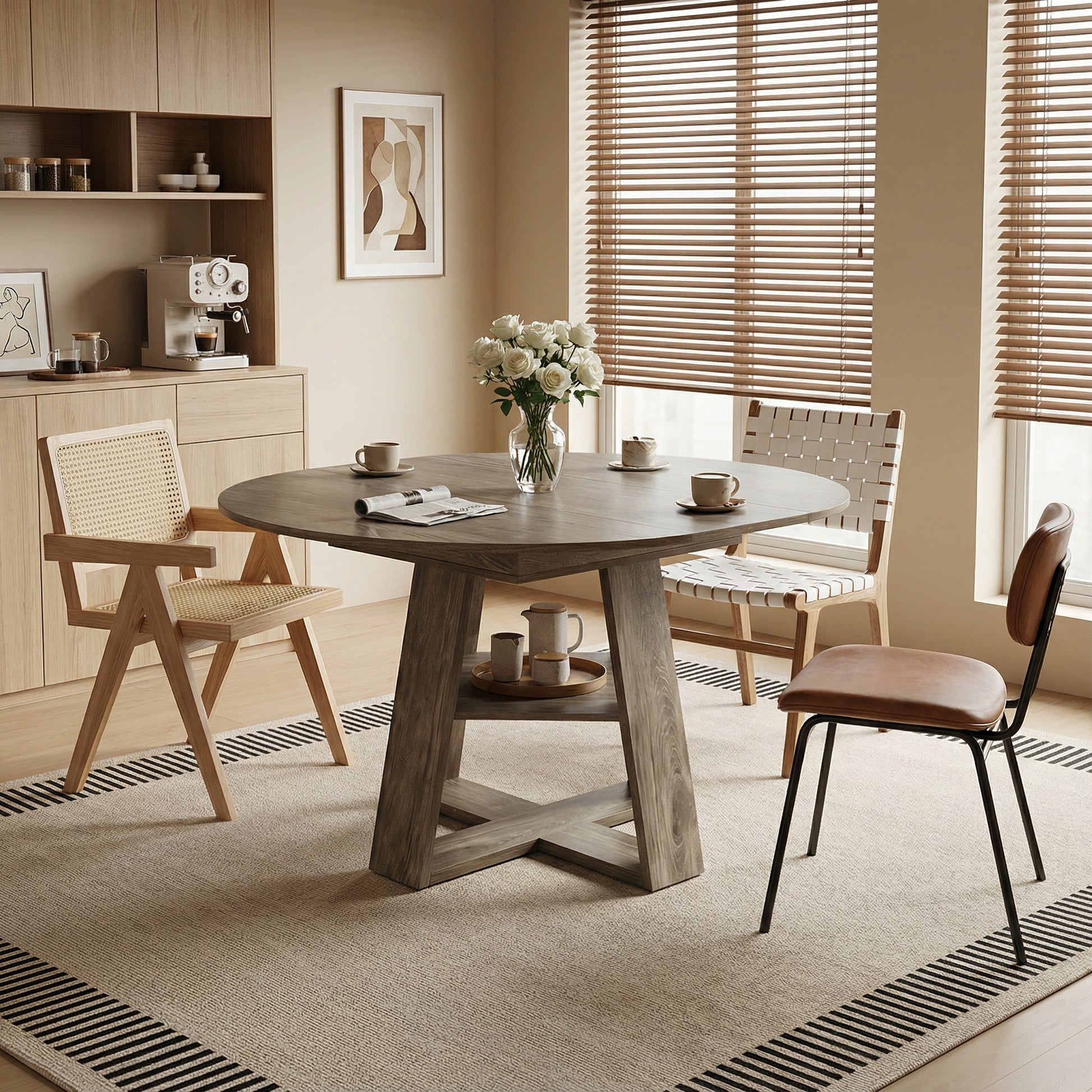 43" -59" Extendable Round Dining Table for 4-8 - Natural - primary color shot