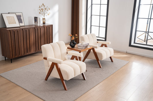 Mid-Century Modern Accent Chair in Beige with Walnut Frame