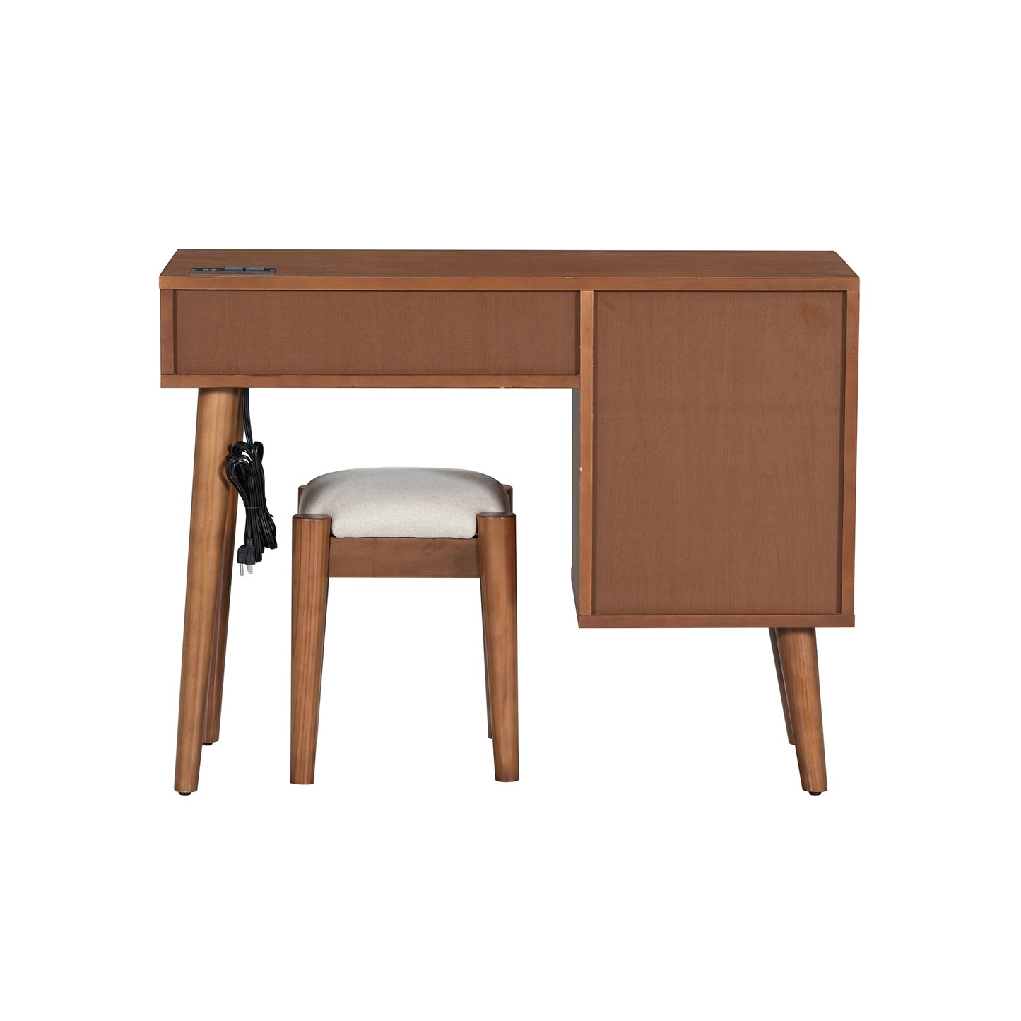 Jolene 39' Retro Bohemian Style Wooden Makeup Vanity Set, Walnut