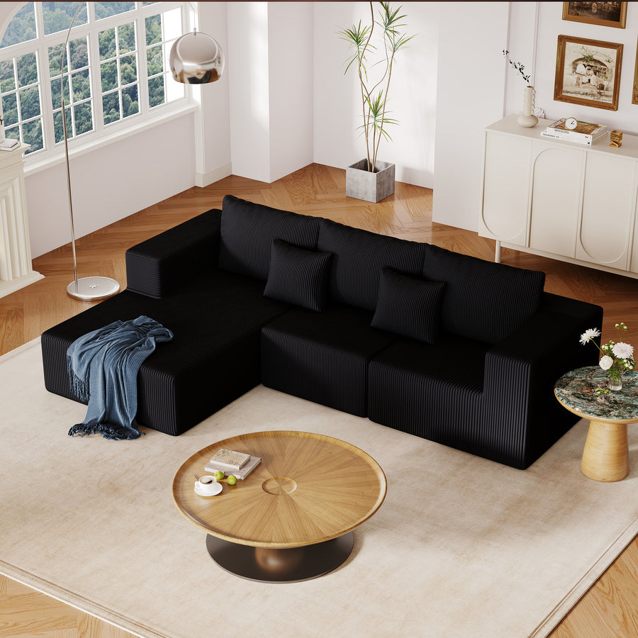 108.3' Sectional Foam Couch,L Shape Sofa with Chaise Lounge,Modular Cloud Sofa for Living Room,Upholstered Corduroy Couch Black - primary color shot