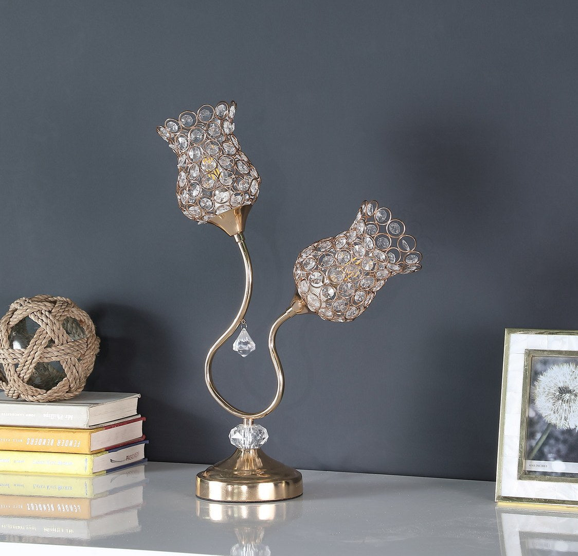 Rose Gold 2-Floral Trumpet Glam Metal Table Lamp