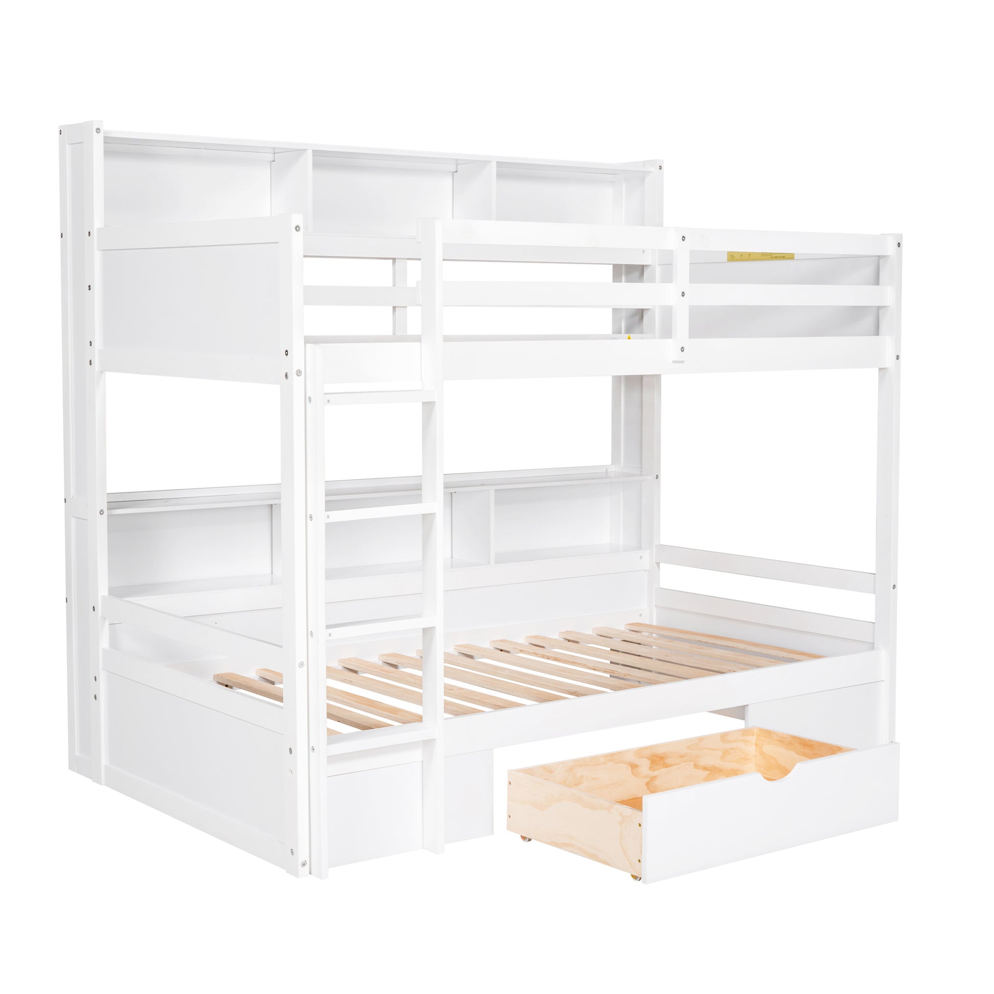 Harris Twin Size Bunk Bed with Built-in Shelves, White