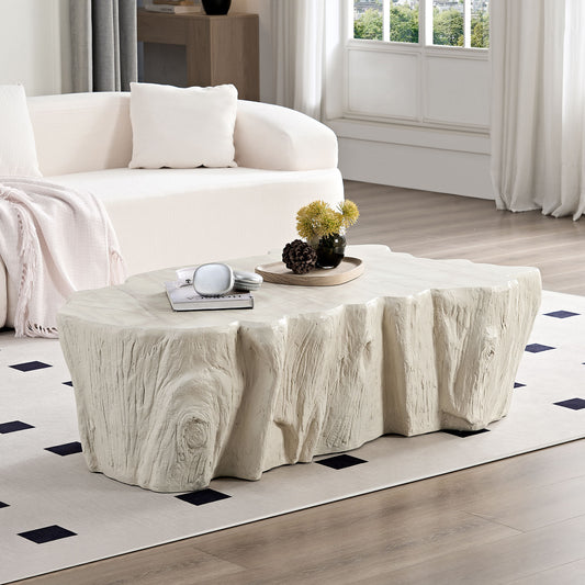 49" Unique Shape Coffee Table Sturdy Fiberglass Tea Table - Beige - detail view 2