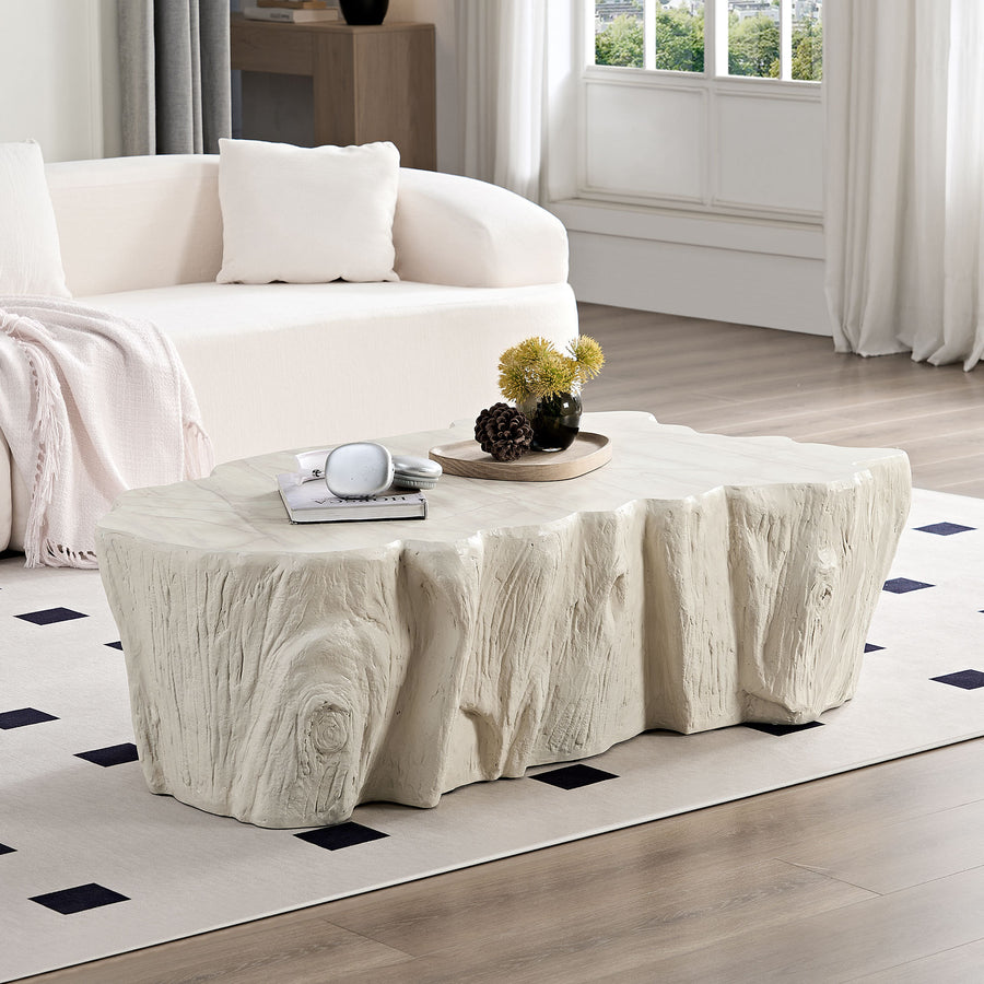 49" Unique Shape Coffee Table Sturdy Fiberglass Tea Table - Beige - detail view 2