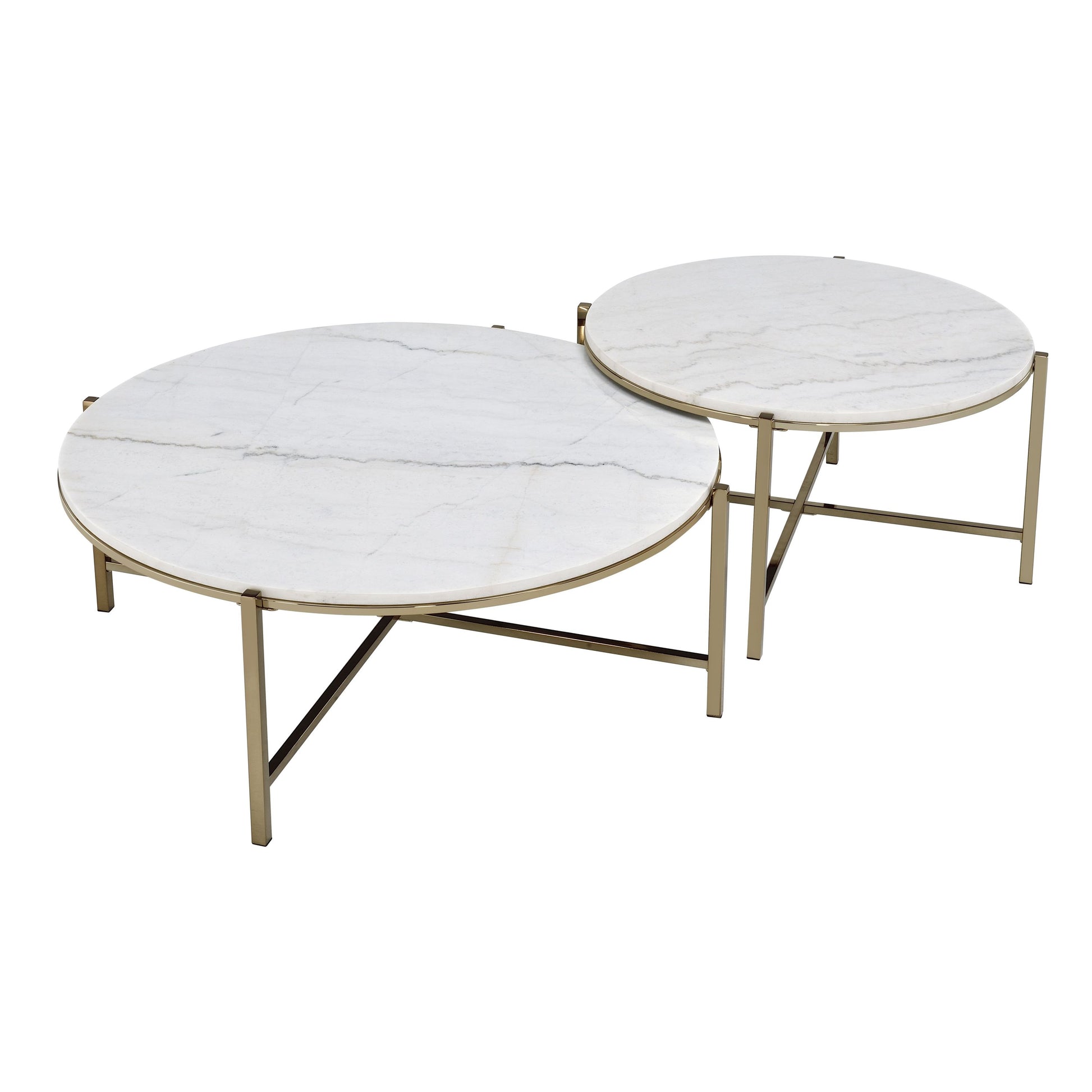 White Marble Steel Frame Nesting Tables with Wood Legs - detail view 5