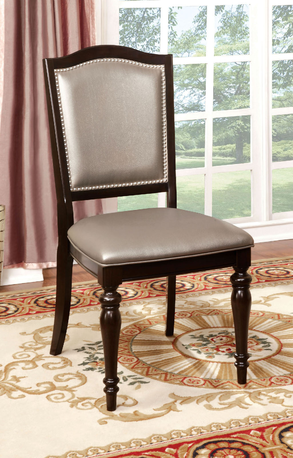 Henrick Transitional Solid Wood Side Chairs Set of 2 Walnut & Pewter