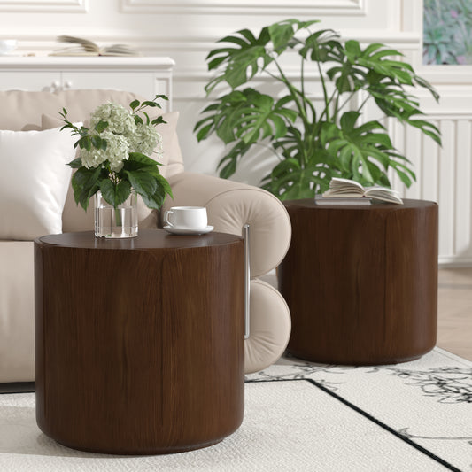 Brown Magnesium Oxide 2-Piece Accent Table Set with Wood Legs (Set of 2) - detail view 2