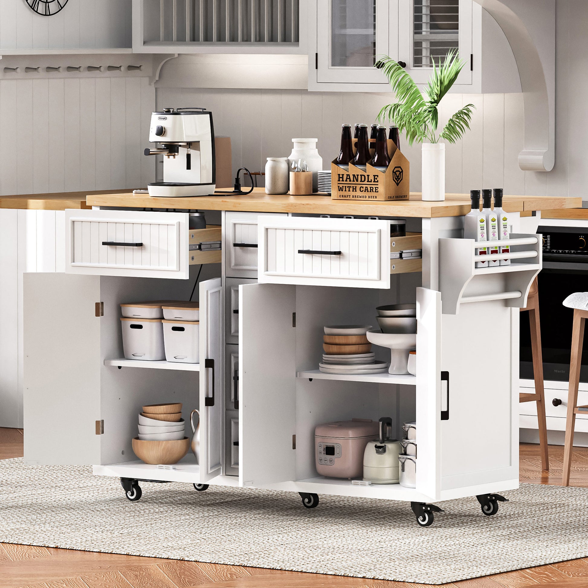 K&k 56.5'' Kitchen Island with Drop Leaf - White - detail view 4