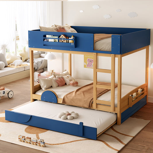 Queen Bunk Bed with Trundle - Blue,natural - primary color shot