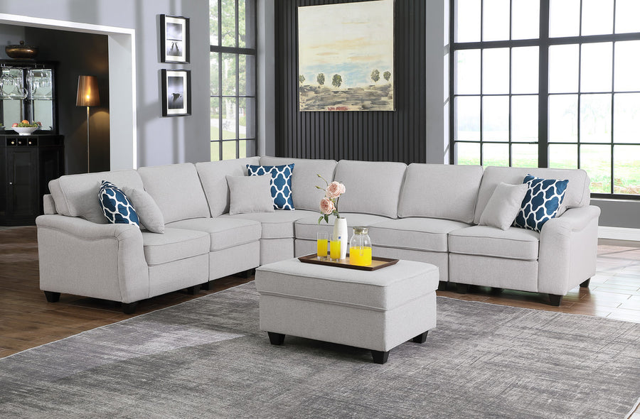 Leo 125' Light Gray Linen 7Pc Modular L-Shape Sectional Sofa and Ottoman - primary color shot