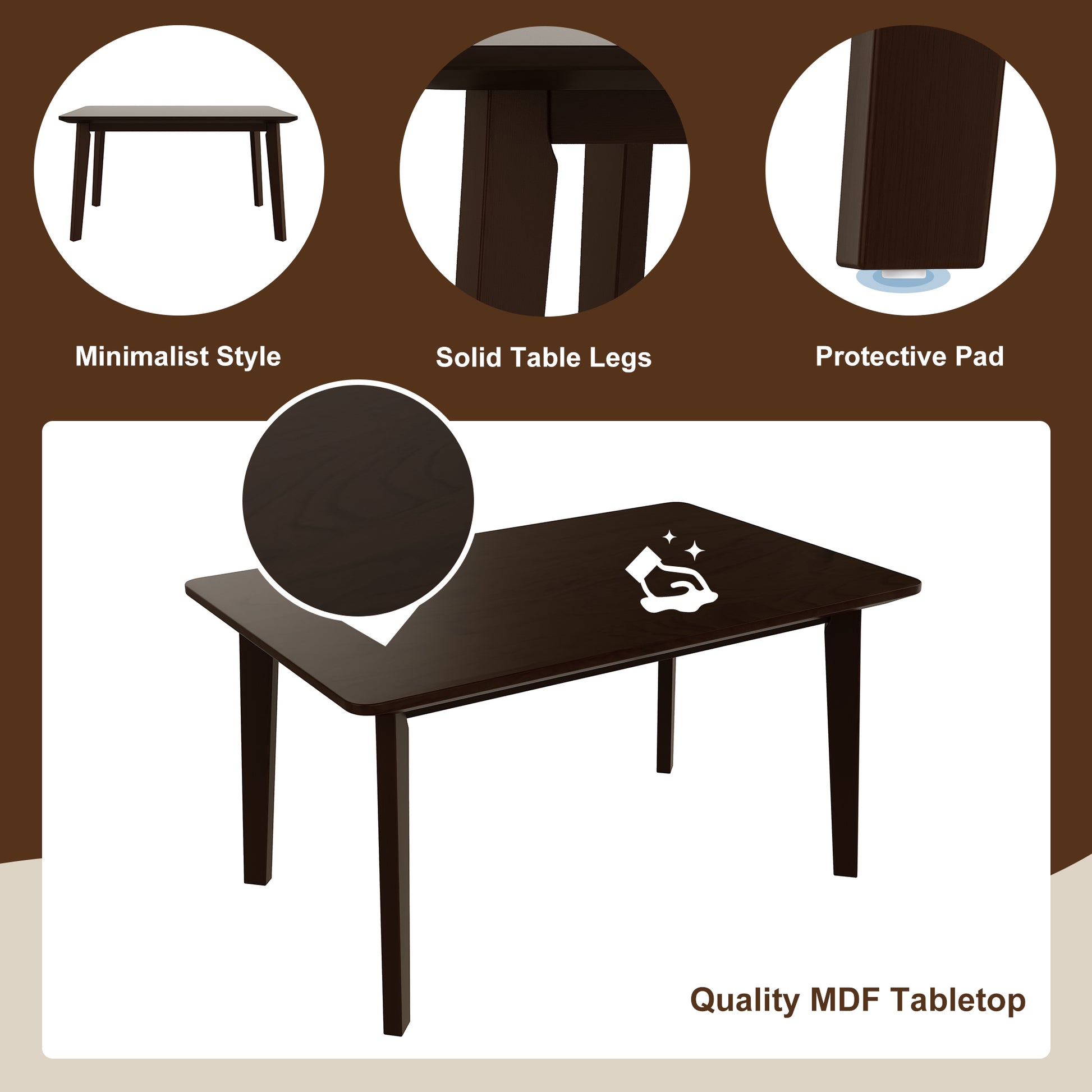 Rustic Farmhouse Dining Table - Solid Wood Frame, Minimalist Modern Dining Table for Dining Room - detail view 4