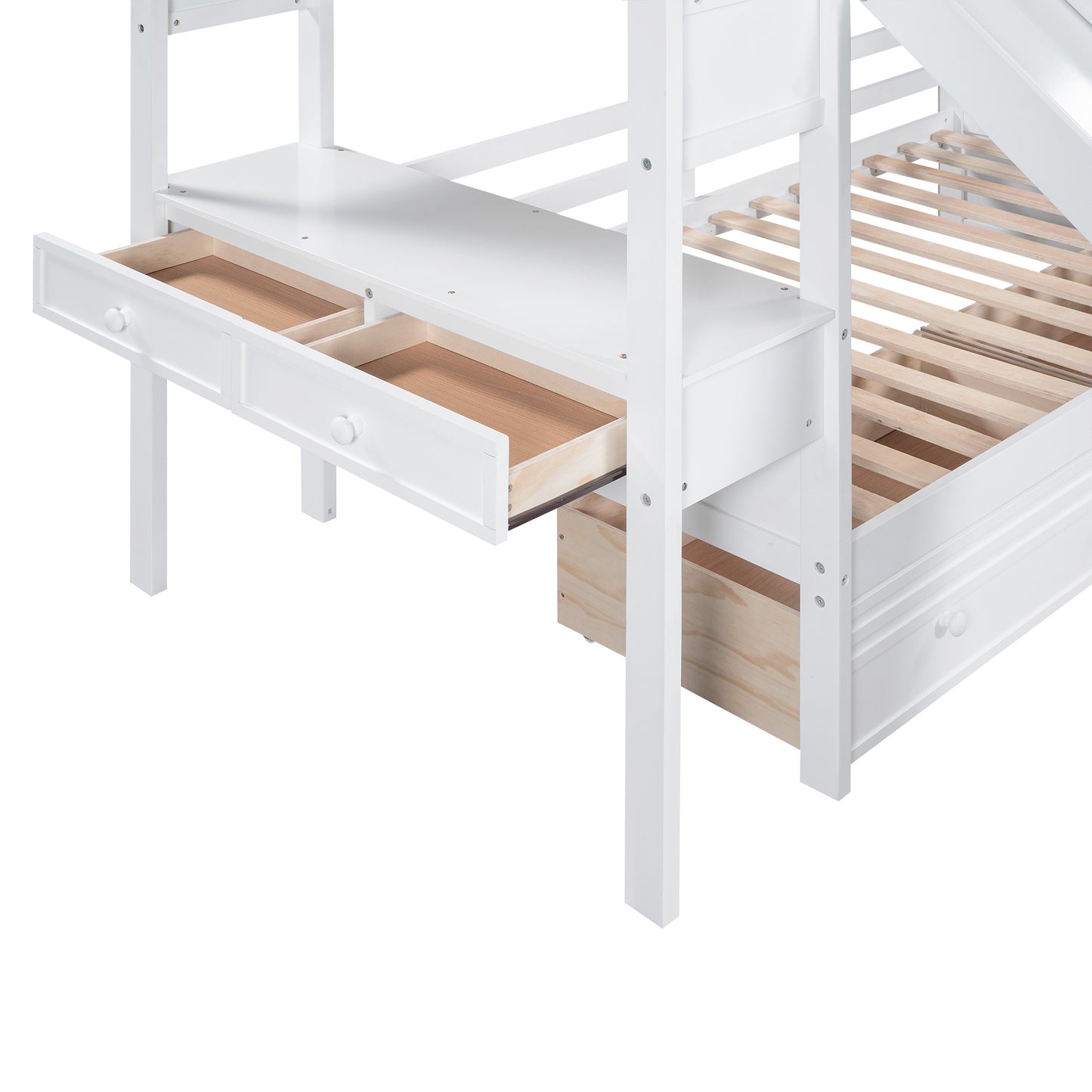 Foster Twin Bunk Bed with Desk & Slide, White
