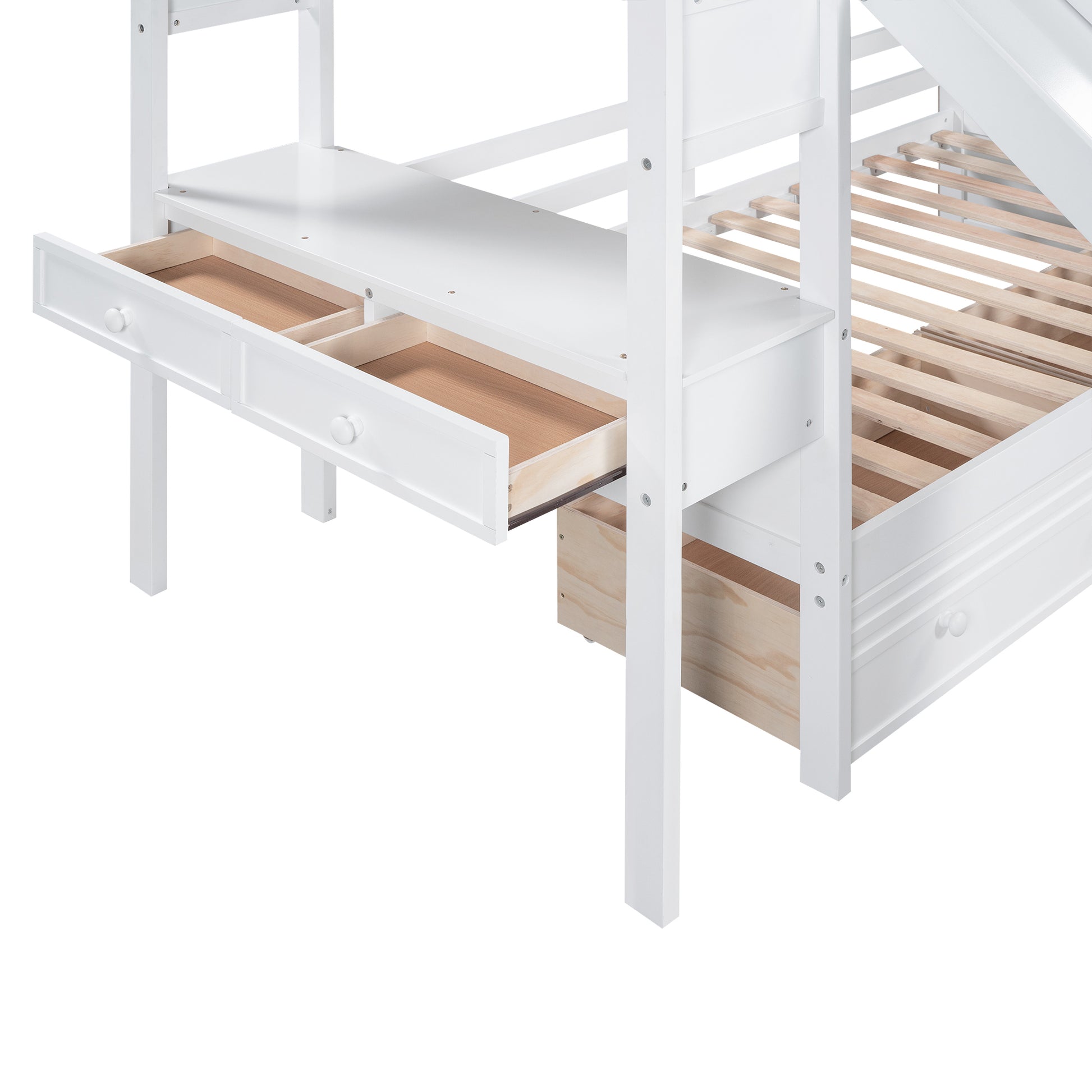 Foster Twin Bunk Bed with Desk & Slide, White