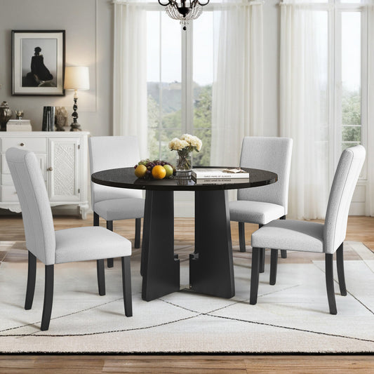 5-Piece Round Dining Table Set - Beige+black - detail view 2