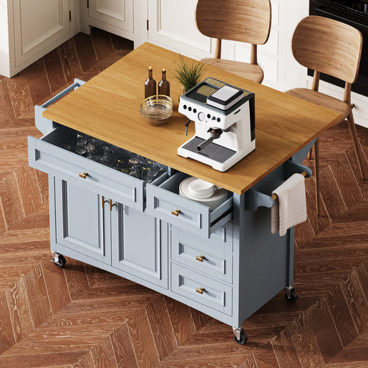 K&k 52'' Kitchen Island with Drop Leaf - Blue & Grey - primary color shot