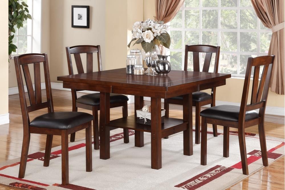 Lester Solid Wood Side Chairs in Dark Walnut with Espresso Leatherette Seats Set of 2
