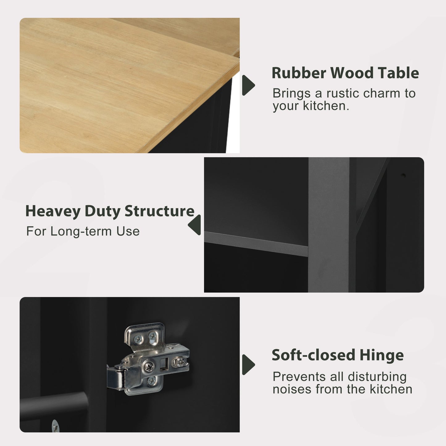 K&k 47" Kitchen Island with Extendable Dining Table - Black - detail view 6