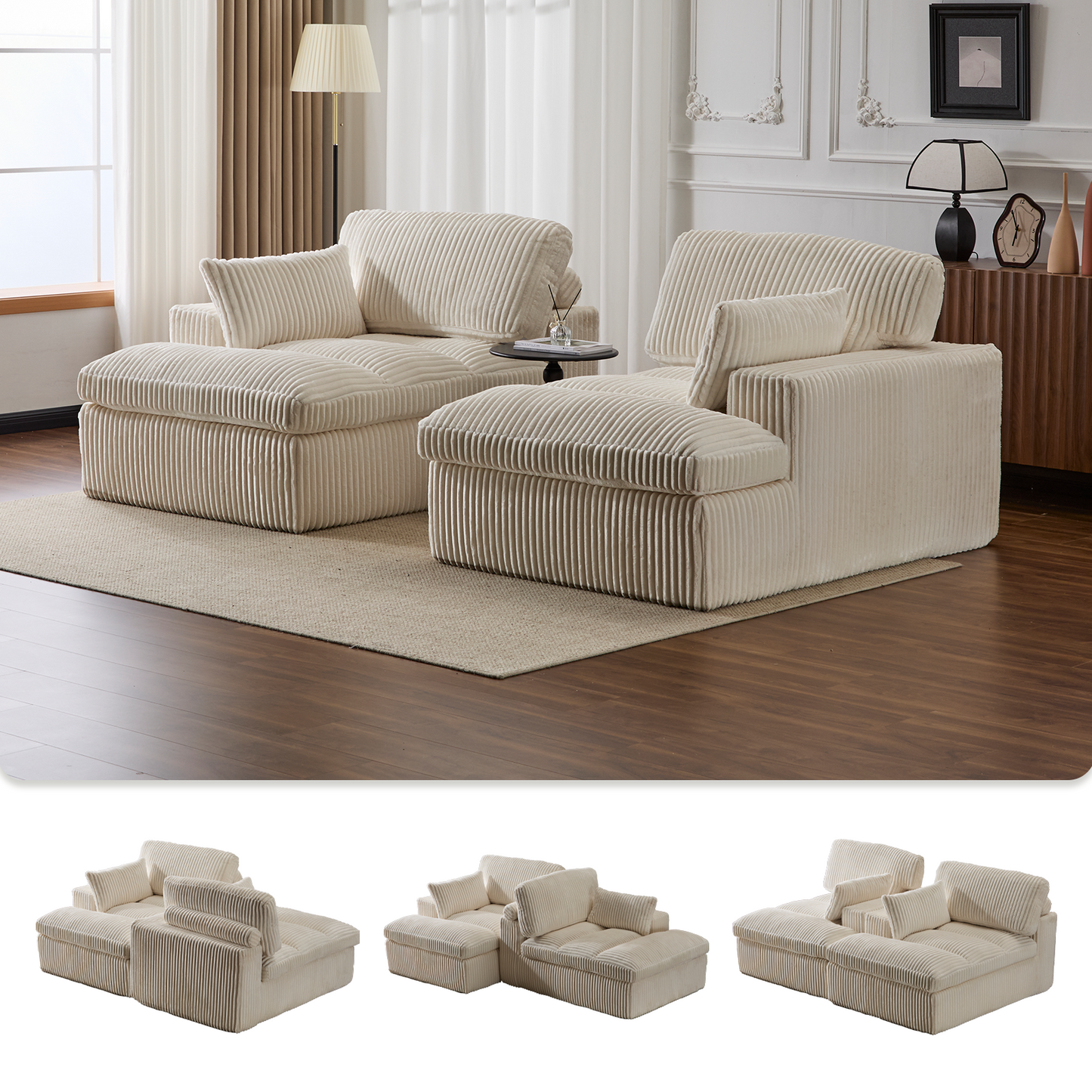 Double Chaise Lounge Chair Indoor - White - detail view 4