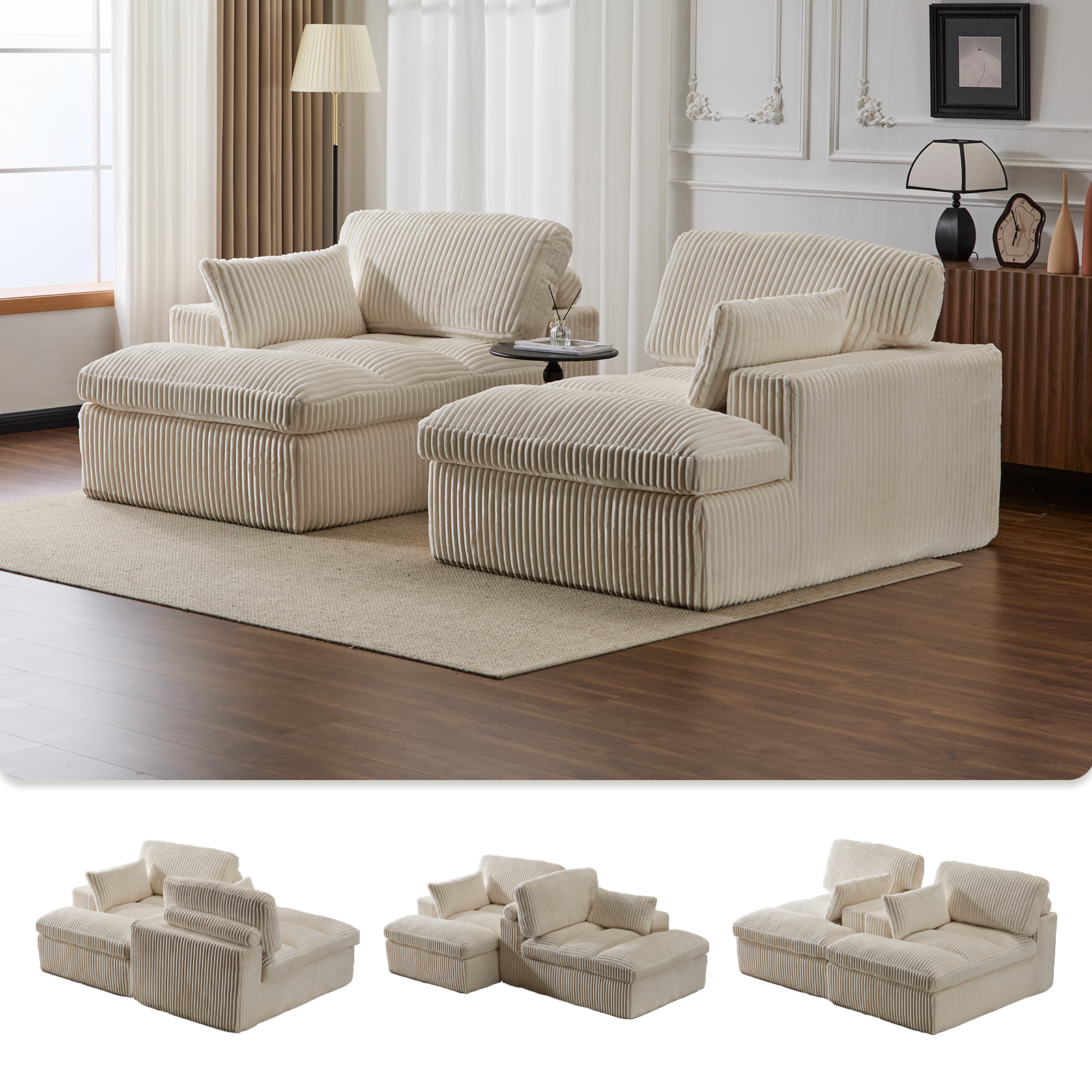 Double Chaise Lounge Chair Indoor - White - detail view 4
