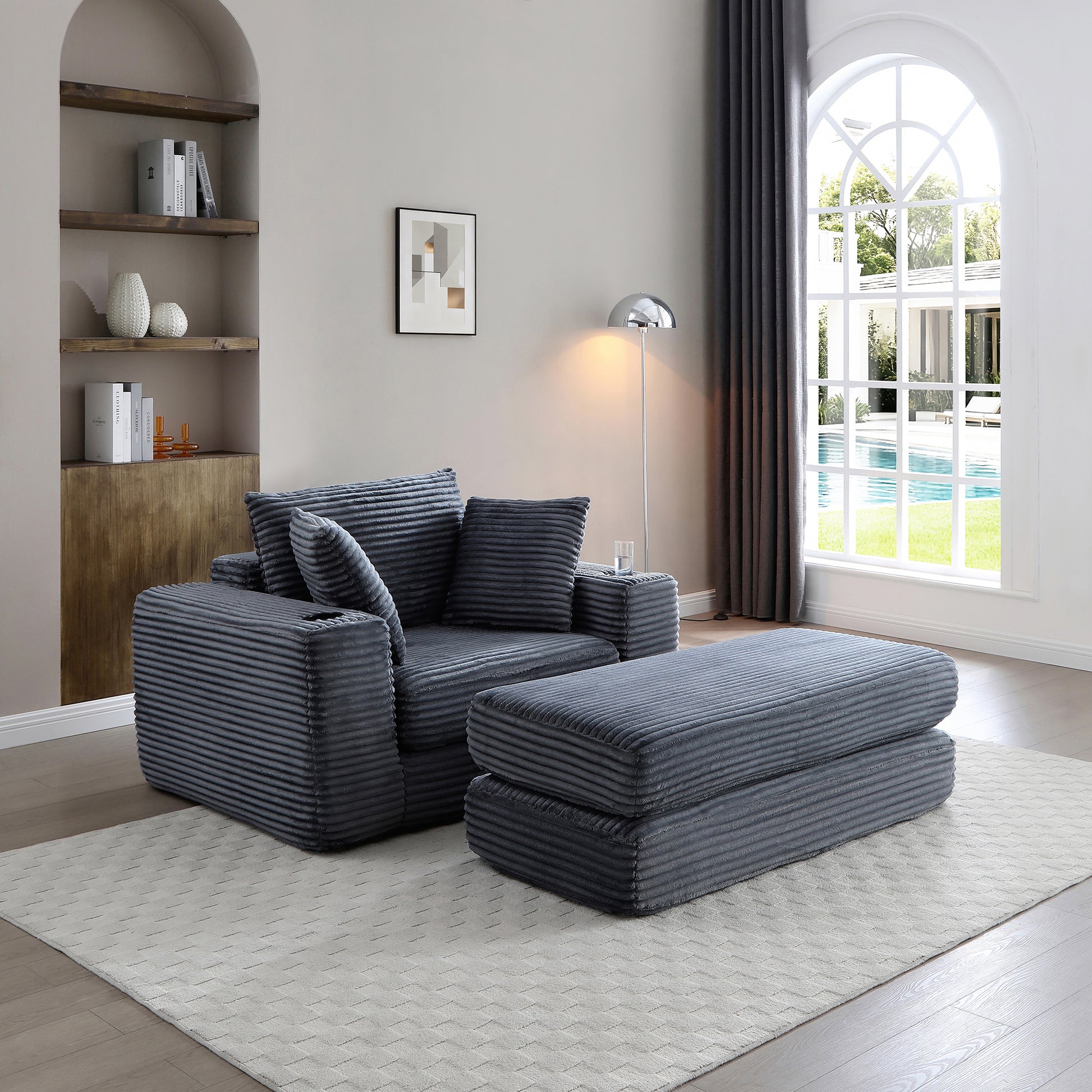 52" Boneless Chaise Lounge Chair Indoor-Oversized Cloud-Like Cozy Comfy Modular 3-in-1 Sofa Bed for Reading - Grey - detail view 2