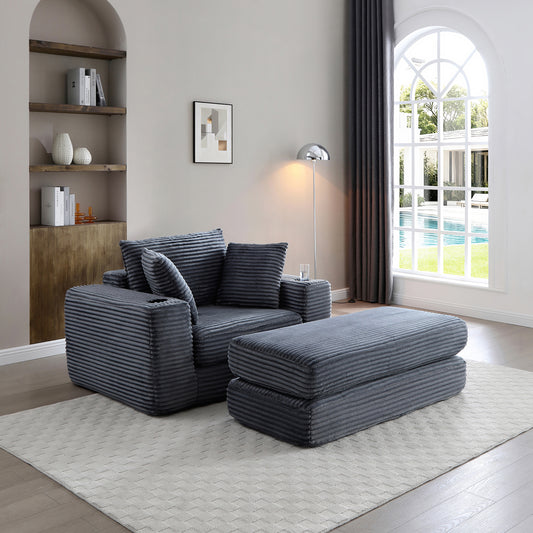 52" Boneless Chaise Lounge Chair Indoor-Oversized Cloud-Like Cozy Comfy Modular 3-in-1 Sofa Bed for Reading - Grey - detail view 2