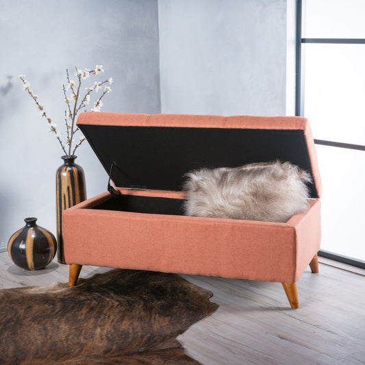 Jovia Upholstered Storage Ottoman with Angled Feet, Orange