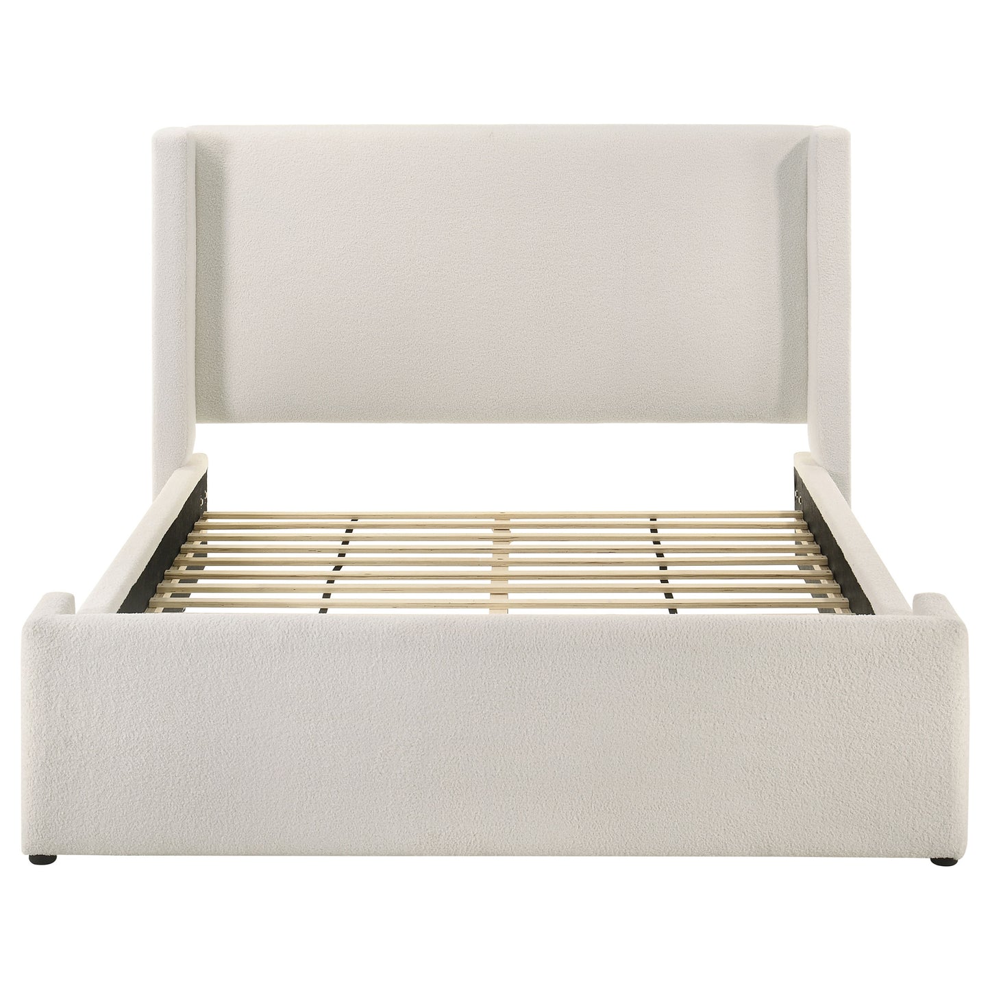 Alamosa Modern White Boucle Wingback Queen Platform Bed